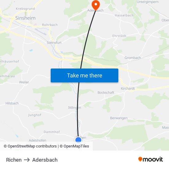 Richen to Adersbach map
