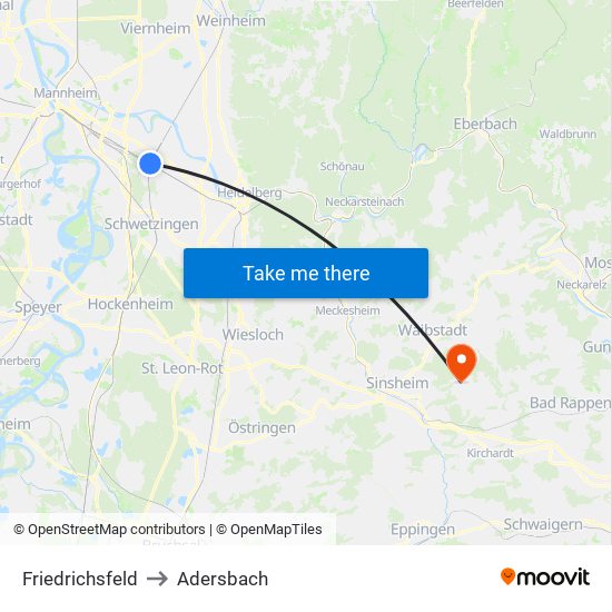 Friedrichsfeld to Adersbach map