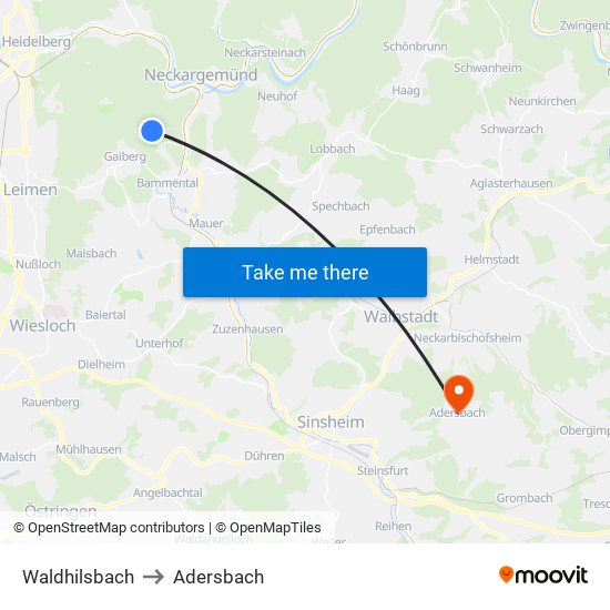 Waldhilsbach to Adersbach map