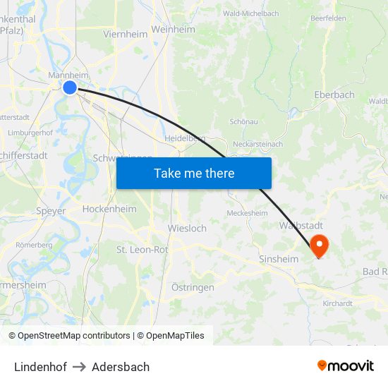 Lindenhof to Adersbach map