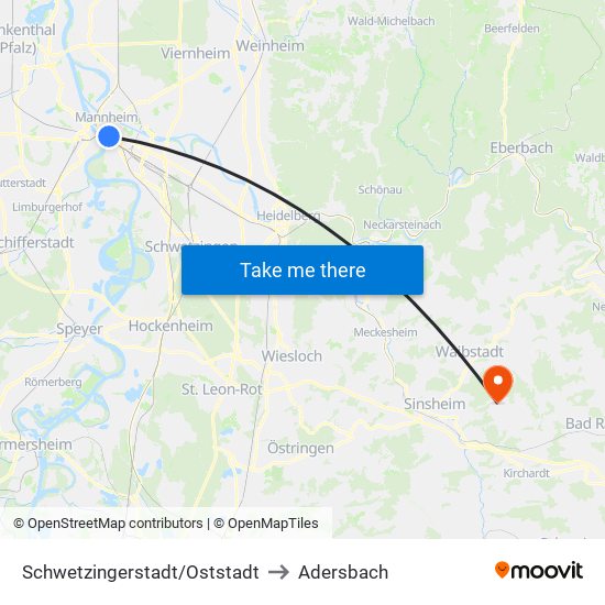 Schwetzingerstadt/Oststadt to Adersbach map