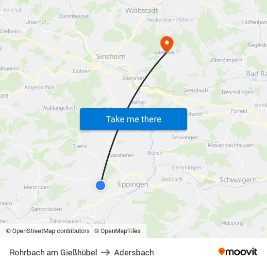 Rohrbach am Gießhübel to Adersbach map