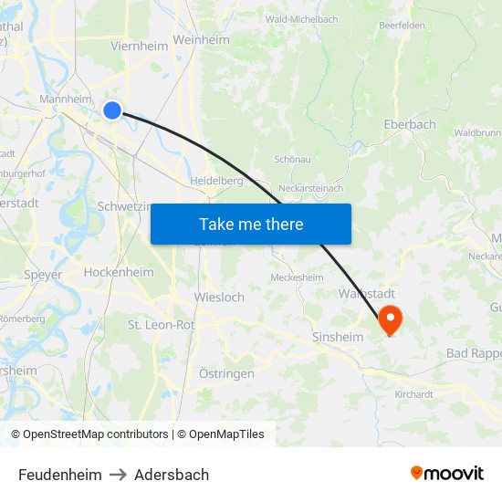 Feudenheim to Adersbach map
