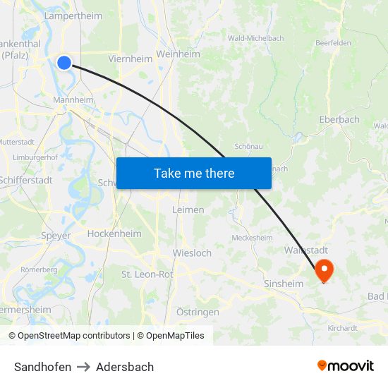 Sandhofen to Adersbach map