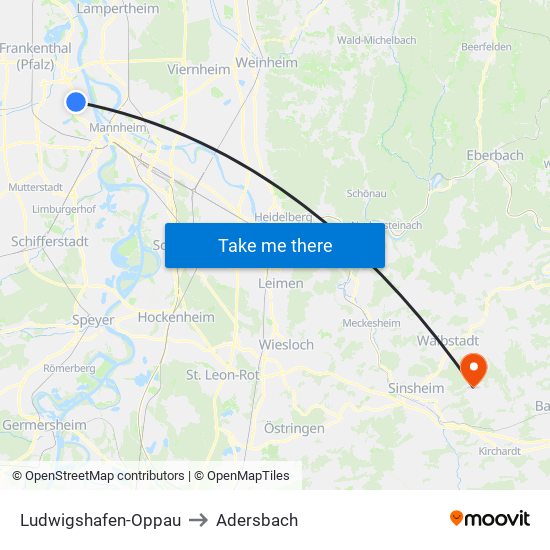 Ludwigshafen-Oppau to Adersbach map