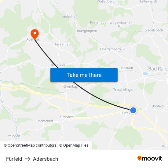 Fürfeld to Adersbach map