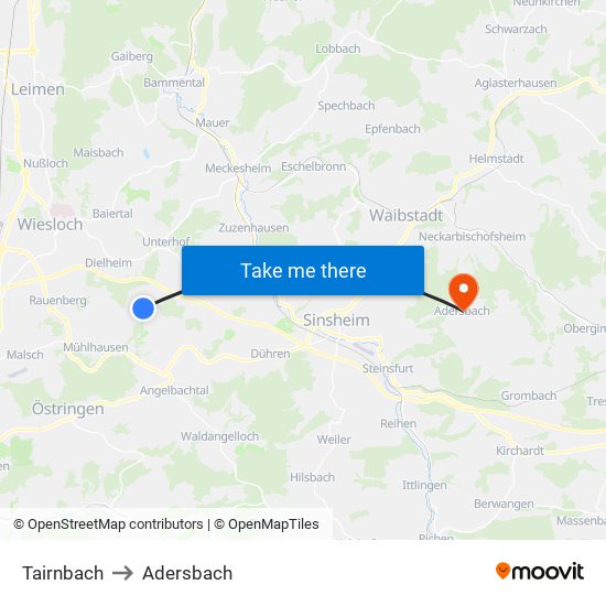 Tairnbach to Adersbach map