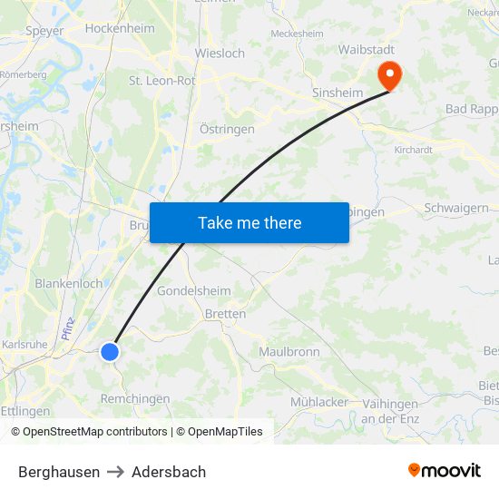 Berghausen to Adersbach map