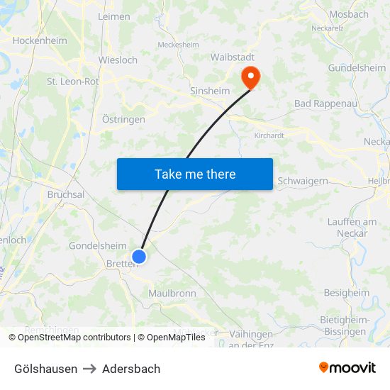 Gölshausen to Adersbach map