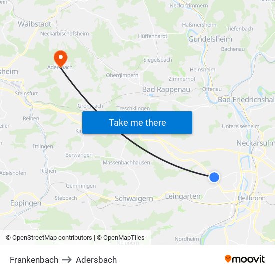 Frankenbach to Adersbach map