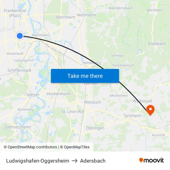 Ludwigshafen-Oggersheim to Adersbach map