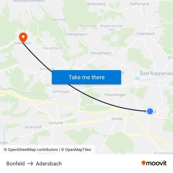 Bonfeld to Adersbach map
