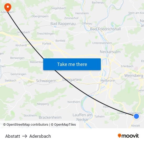 Abstatt to Adersbach map