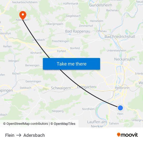 Flein to Adersbach map