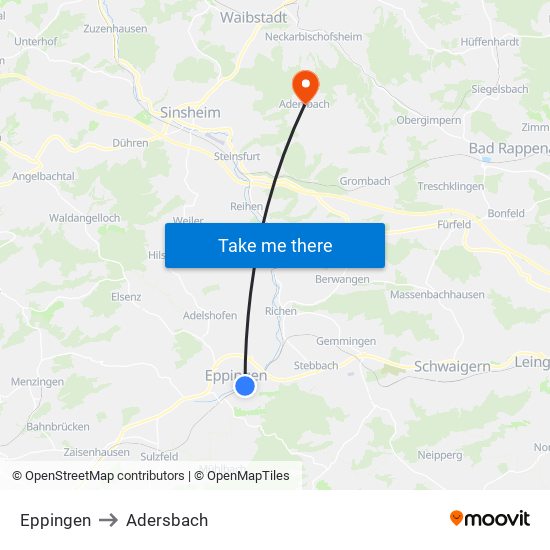 Eppingen to Adersbach map