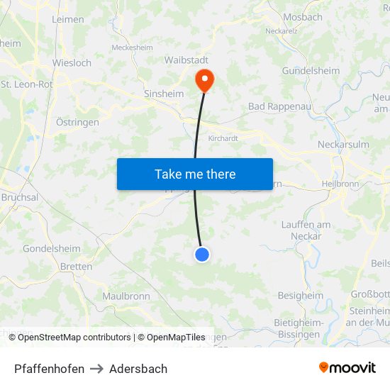 Pfaffenhofen to Adersbach map