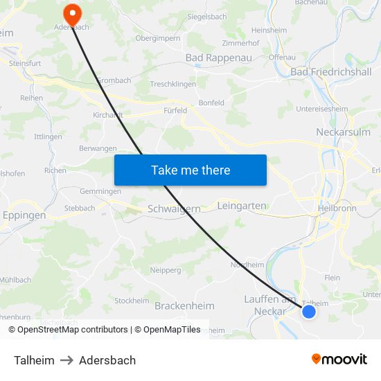 Talheim to Adersbach map