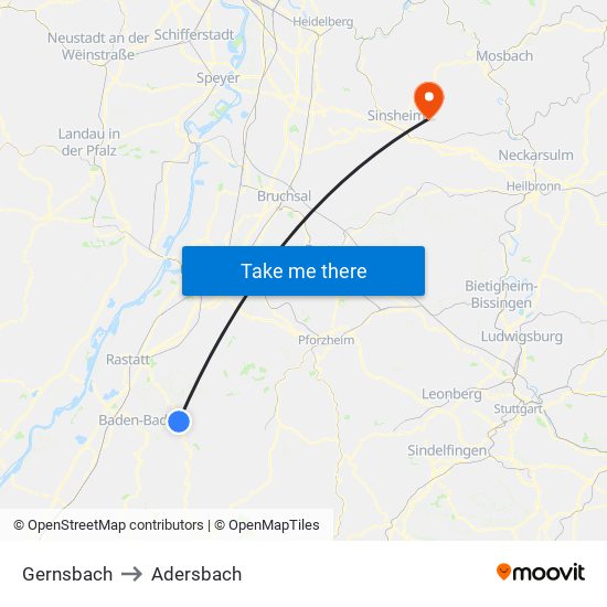 Gernsbach to Adersbach map