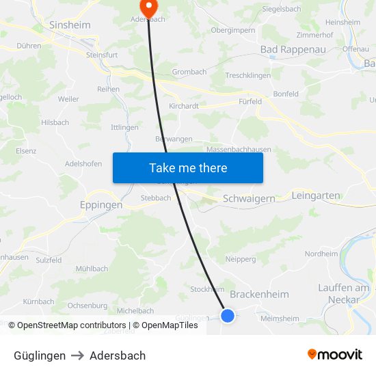 Güglingen to Adersbach map