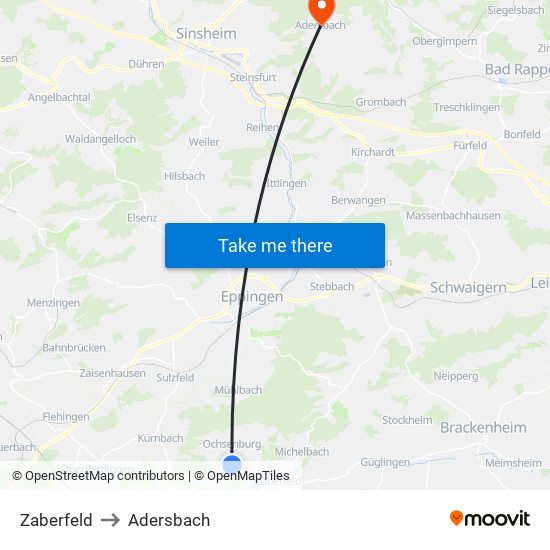 Zaberfeld to Adersbach map