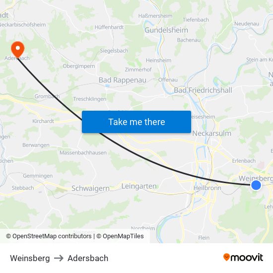Weinsberg to Adersbach map