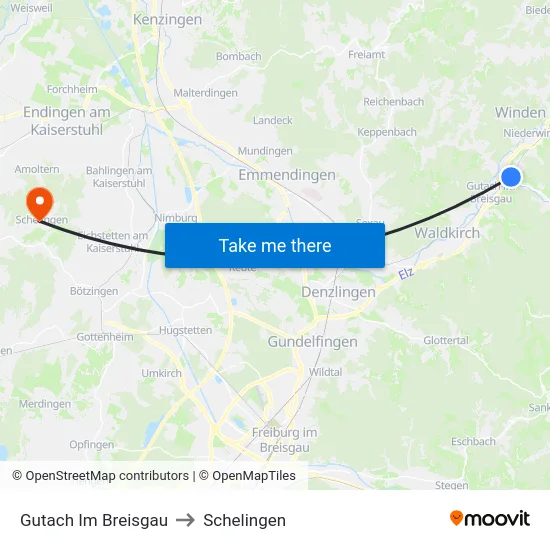 Gutach Im Breisgau to Schelingen map