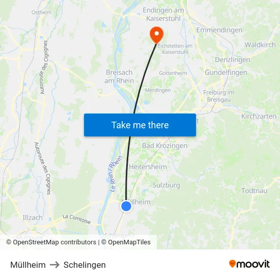 Müllheim to Schelingen map