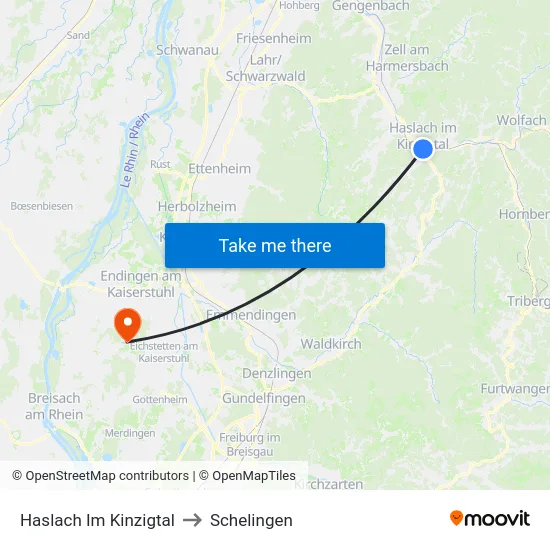 Haslach Im Kinzigtal to Schelingen map