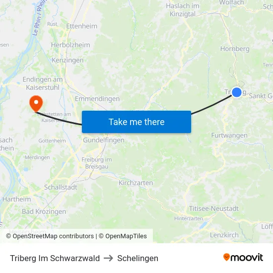 Triberg Im Schwarzwald to Schelingen map