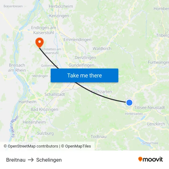 Breitnau to Schelingen map
