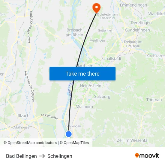 Bad Bellingen to Schelingen map