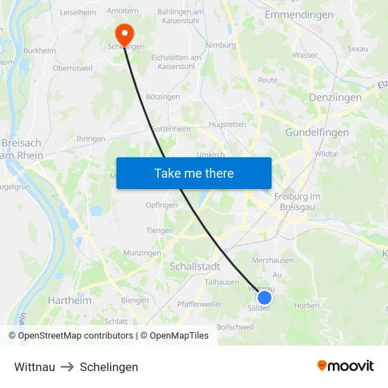 Wittnau to Schelingen map