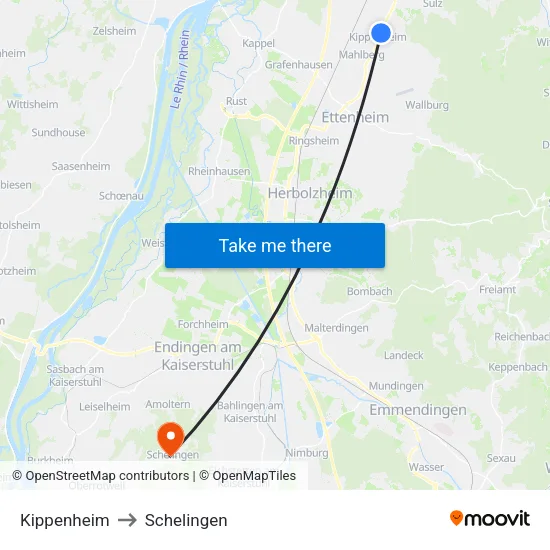 Kippenheim to Schelingen map
