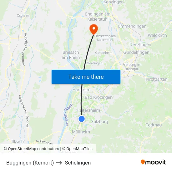 Buggingen (Kernort) to Schelingen map