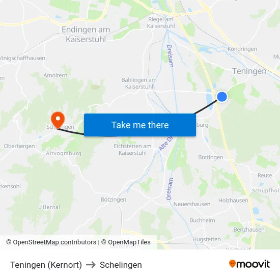 Teningen (Kernort) to Schelingen map