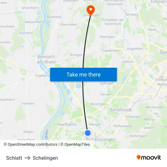 Schlatt to Schelingen map