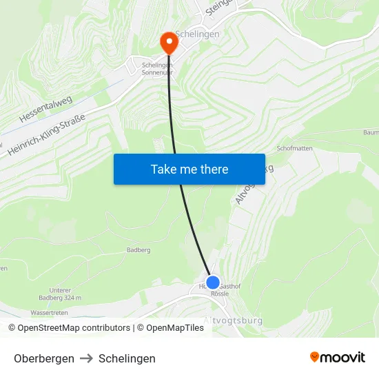 Oberbergen to Schelingen map