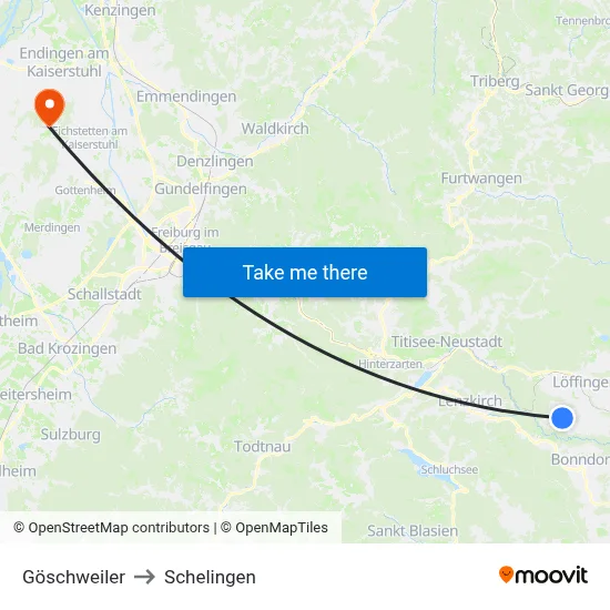 Göschweiler to Schelingen map