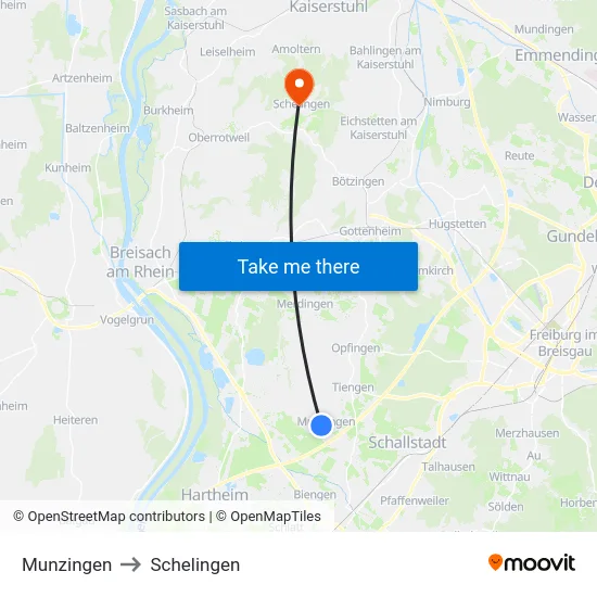 Munzingen to Schelingen map
