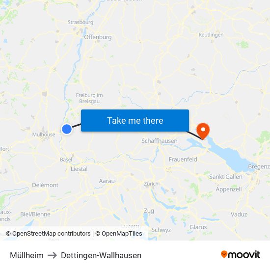 Müllheim to Dettingen-Wallhausen map