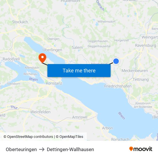 Oberteuringen to Dettingen-Wallhausen map