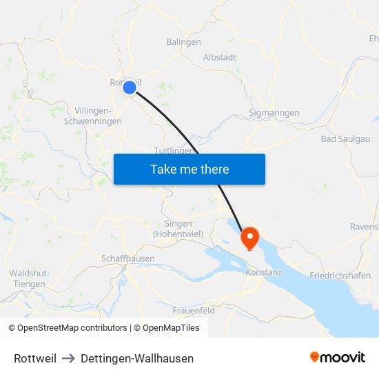 Rottweil to Dettingen-Wallhausen map