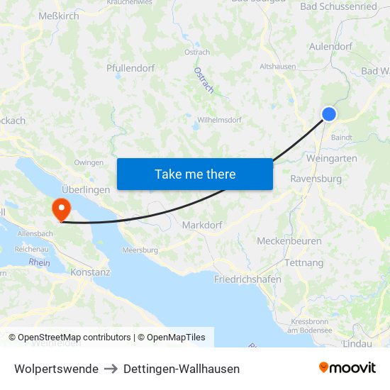 Wolpertswende to Dettingen-Wallhausen map