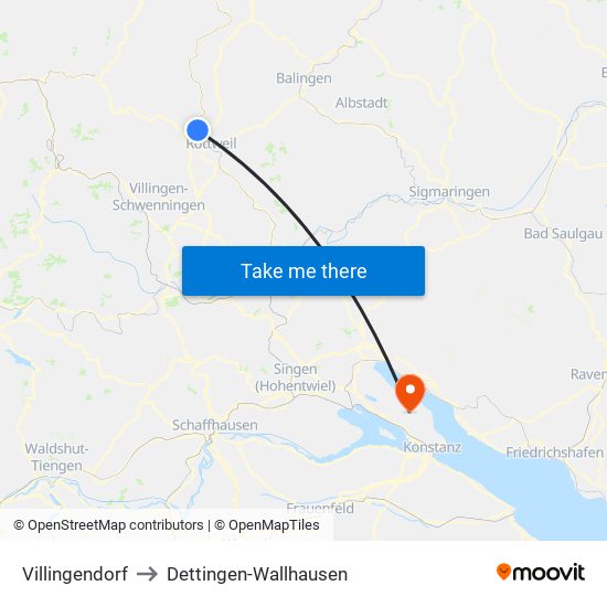 Villingendorf to Dettingen-Wallhausen map