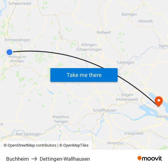 Buchheim to Dettingen-Wallhausen map