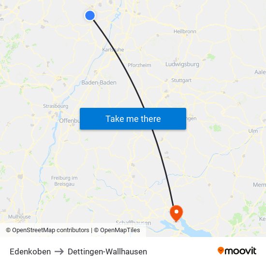 Edenkoben to Dettingen-Wallhausen map