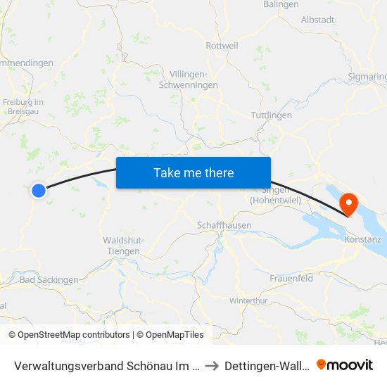 Verwaltungsverband Schönau Im Schwarzwald to Dettingen-Wallhausen map