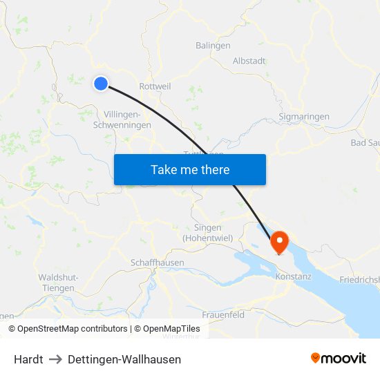 Hardt to Dettingen-Wallhausen map