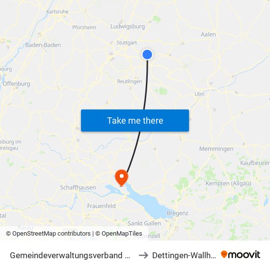 Gemeindeverwaltungsverband Plochingen to Dettingen-Wallhausen map