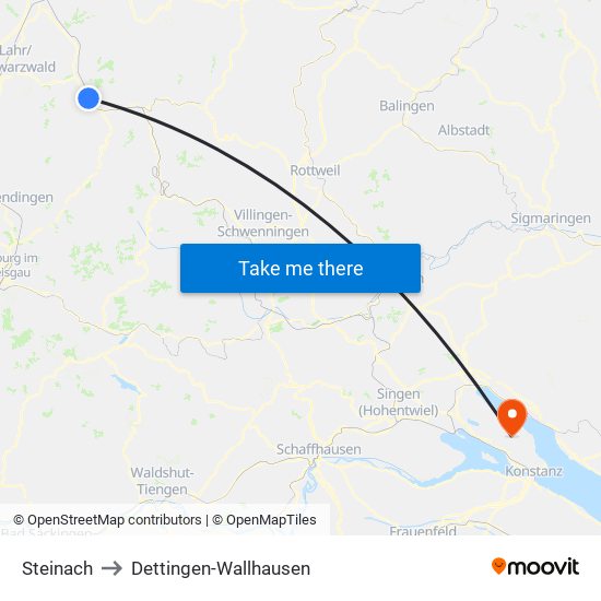 Steinach to Dettingen-Wallhausen map